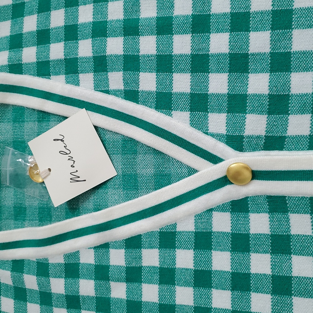 Marled Green Checkered Gold Button Cardigan Size XL - Picture 4 of 7